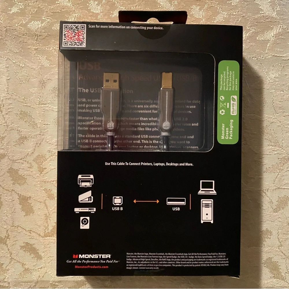 Monster Essentials USB Advanced High Speed USB to USB/B 12 ft
